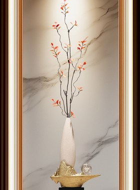 入户玄关新e中式陶瓷细长高花瓶迎客松摆件客厅插花轻奢高档装饰