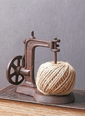 怀旧复古乡村老式缝纫机铁艺模型E摆件服饰店摆设含麻绳收纳架