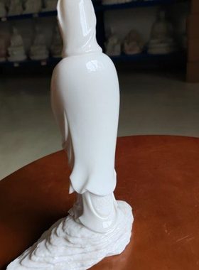羊脂玉白瓷送子观音菩萨像28*18cm孤品一尊