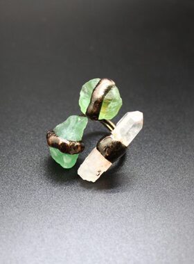 欧美饰品配饰产地 个性夸张复古戒指黄水晶戒指白水晶开口指环