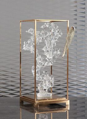 新中式铁艺禅意竹叶透明太湖石玄关墙柜置物柜博古架书房装饰摆件