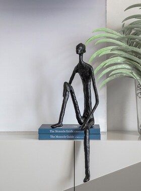 黑色火柴人物大摆件铸铁抽象雕塑坐姿玄关前台样板间现代金属饰品