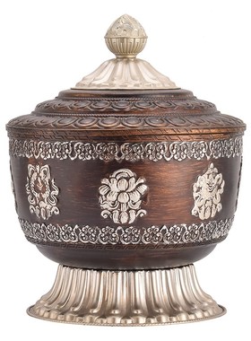 尼泊尔工艺糌粑盒藏式民族风八吉祥糌粑桶客厅家用青稞盒米盒摆件