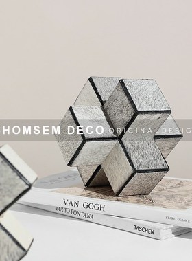 现代轻奢马毛几i何立体桌面摆件售楼处样板间卧室高端氛围感软装