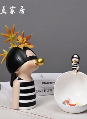 创意收纳摆件玄关客厅钥匙盘果盘收纳盒轻奢插花花瓶桌面装饰品