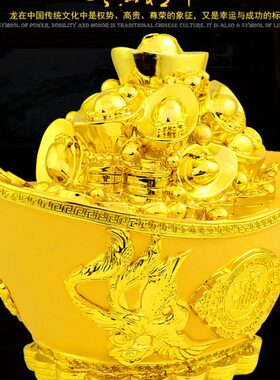 龙凤呈祥金元宝摆件招财储钱罐树脂工艺客厅装饰前台公司开业礼品