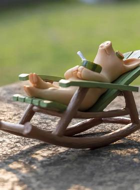 创意解压摇椅摆件桌面可爱青蛙办公装饰卡通庭院阳台桌面造景礼物