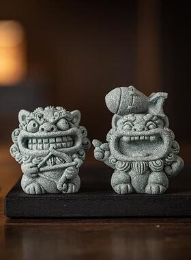 创意石狮子和平使者茶宠摆件国潮风狮爷办公室鱼缸造景桌面装饰品