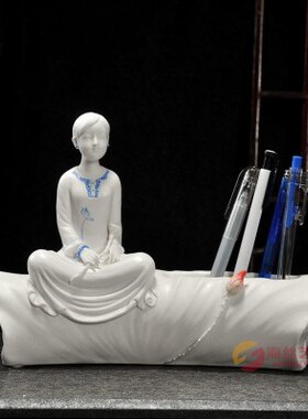 陶瓷手机扩音器支架 手机座音响创意白瓷名片夹 笔筒家居办公摆件
