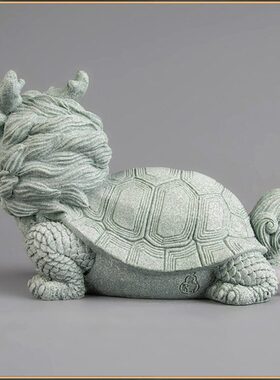 青砂石龙龟吐水新中式鱼缸假山造景客厅办公桌面装饰摆件送礼