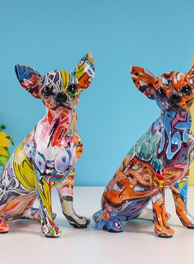 创意欧式轻奢高级艺术感水转印吉娃娃摆件家居桌面酒店客厅装饰