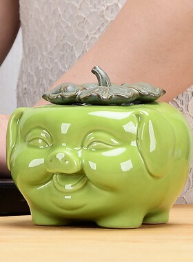 创意猪柿如意柿子陶瓷茶叶罐密封罐储存罐客厅玄关桌面家用摆件