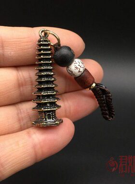 黄铜迷你佛塔小挂件 全铜十三层小铜塔宝塔铜佛塔玲珑塔钥匙扣