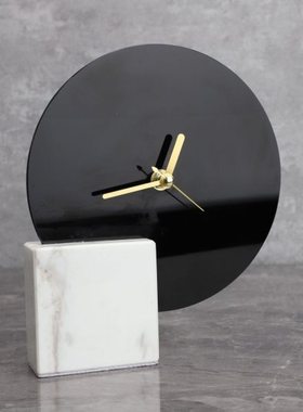 北欧创意黑白色大理石表样板房售楼部家居客厅书桌饰品摆件