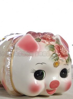 方亚 欧式招财进宝玫瑰小猪存钱筒陶瓷储蓄罐摆设新居礼品工艺品