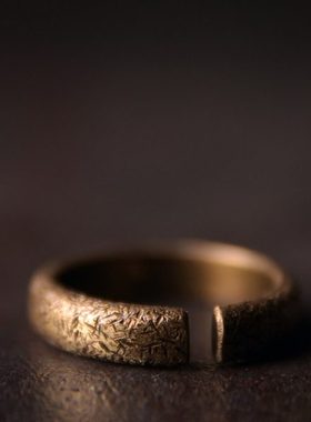 曲尾花原创开口戒指女 复古百搭简约个性铜指环男 情侣素戒饰品