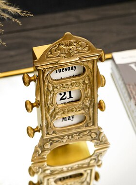 印度进口手工欧式复古黄铜书桌台历软装家居摆件手动万年历礼品