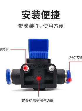 白色气动开关阀HVFF-4/6/8/10/12MM泄气手阀手动气管插管单向气阀