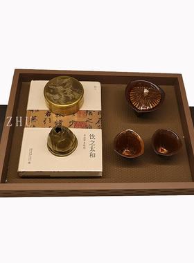 现代中式样板房饰品茶几茶室香炉会所售楼处摆件托盘陶瓷茶具茶杯