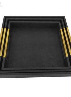 新古典样板房现代客厅茶几餐厅长方形皮托盘收纳摆件茶盘饰品