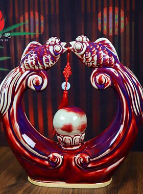 禹州钧窑卧室桌面陶瓷摆件国风新中式情侣礼盒装婚礼钧瓷金玉良缘