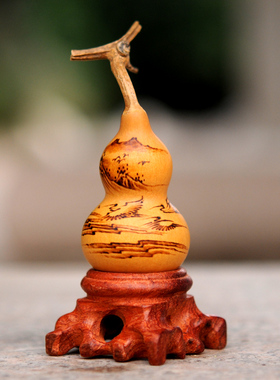 天然葫芦烙画手捻小葫芦把玩烙画精品山水手工烙画葫芦工艺品