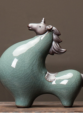 陶瓷唐马摆件小号招财客厅玄关酒柜桌面装饰品办公桌生肖骏马摆设