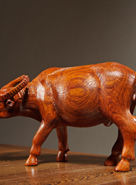 花梨木雕水牛摆件实木十二生肖牛家居客厅办公桌面装饰红木工艺品