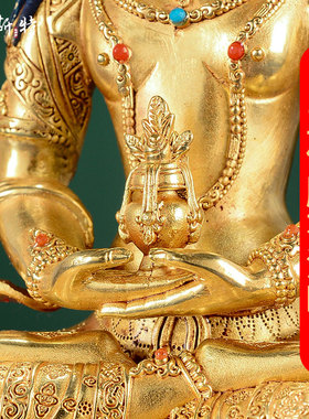 欧斯特《常寿铜像摆件》全鎏金雕花双层莲花 家居装饰桌面玄关像