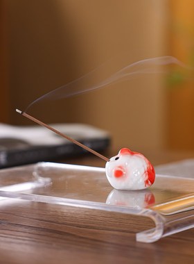 陶瓷捏花吐泡泡小金鱼粉色小清新文创F彩色瓷器茶桌小摆件香插香