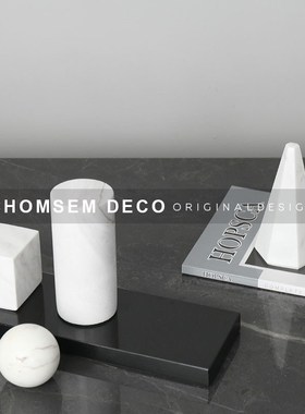 现代极简大理石几何体摆件样板房间E售楼处展厅书房软装饰品桌面
