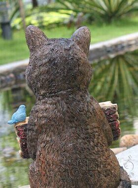 欧美订单 摆件饰品家居别墅庭院花园装饰憨憨浣熊欢迎牌钥匙盘
