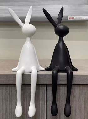 轻奢高档通红坐i姿长耳兔子摆件客厅电视柜酒店前台桌面玄关装饰