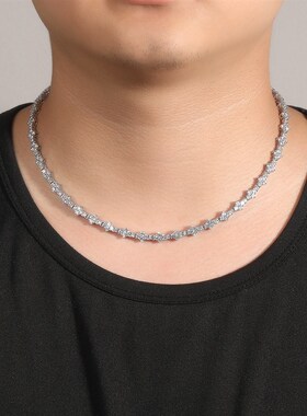 欧美个性镶钻嘻哈项链男说唱潮牌高级感I弹簧扣飞机网球链饰品