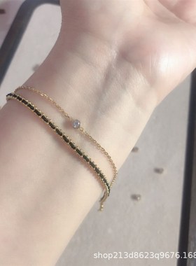 钛钢镀18K金国风幸运红t绳彩绳双层手链时尚复古小众 简约叠戴百