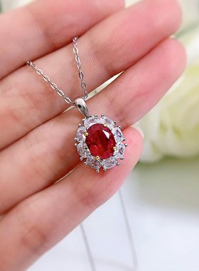 珠宝 2023新款红锆石镶钻925银项链N欧美风时尚百搭气质女款