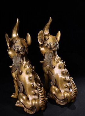 纯铜獬豸黄铜百解神兽坐姿独角百解神兽望朝天吼大号工艺品摆件