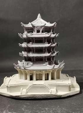 手工制水泥黄鹤楼摆件古代风格建筑模型微景观水族鱼缸造景装饰
