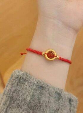新款沙金箍圈红豆项链女仿古龙纹平安扣吊坠沙金转运珠手链男女款