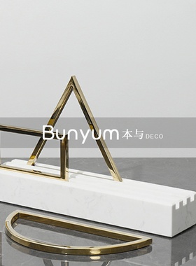 轻奢几何金属大理石底座不规则摆B件样板房售楼玄关处家居软装饰