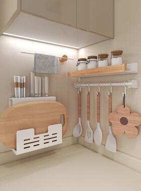 可拆洗厨房奶油色实木调料架免打孔调料品收纳架实木一字板置物架