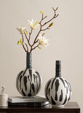 高级感墨绿色泼墨复古陶瓷花瓶样板间洽谈桌高档客厅桌桌软装饰品