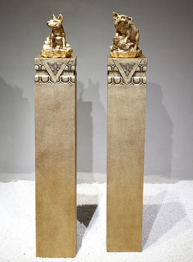 复古做旧仿石柱栓马桩酒店会所庭院D玄关落地装饰品十二生肖大摆