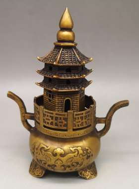 纯铜塔炉仿古炼丹炉双龙戏珠熏香炉象炉家居三体香U薰用品大号黄