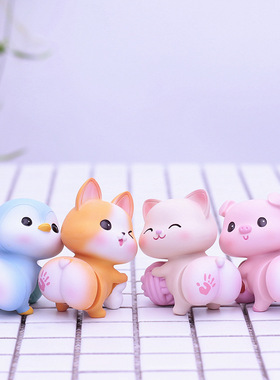 车载汽车摆件可爱动物q小猫小狗小猪小企鹅摇撅屁屁股车内装饰品