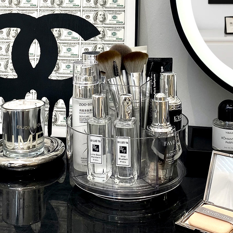 旋转化妆品收纳盒轻奢桌面化妆刷收纳筒梳妆台亚克力护肤品置物架,淘宝优惠券,粉丝福利购,淘宝优惠卷