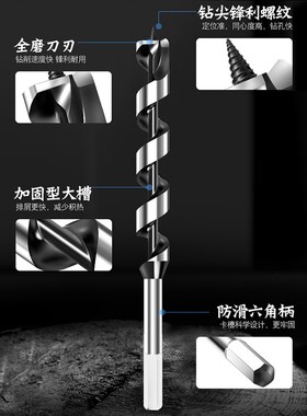 木工六角柄支罗钻头加长麻花钻木头开孔器扩孔钻树10工具6 8 18mm