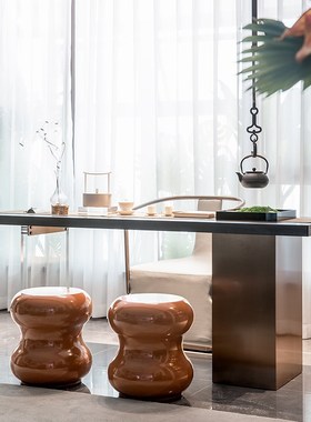 新中式茶室铸铁松针m茶壶样板间售楼处围炉煮茶束口盏茶具书房摆