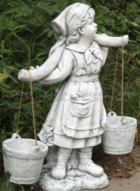 欧式玻璃钢人物雕塑艺术品客厅户外落地摆设可定制作挑水女孩乡村