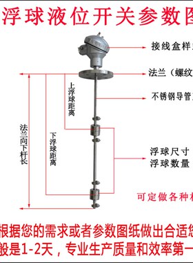 定做连杆浮球液位开关干簧管式水位控制传感器不锈钢法兰水泵水塔